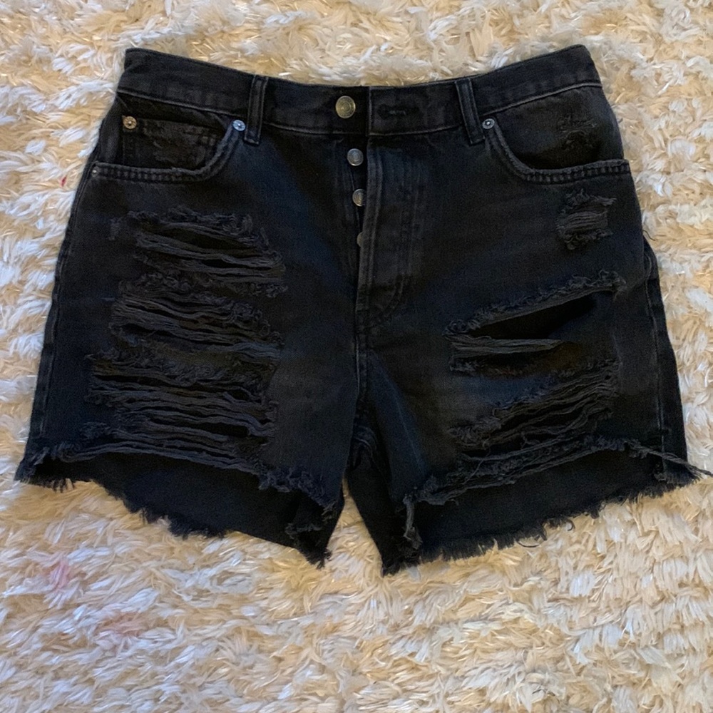 We the free high rise black ripped jean shorts size 28